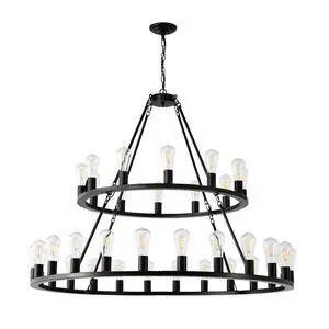 52 inch Black Extra Large Wagon Wheel Chandelier, 2 Tier 36-Lights (24+12) +(12+24) Farmhouse industrial Round High Ceiling Pendant Light Adjustable Chain, for Dining Room, Living Room,Kitchen 52 inch Black Extra Large Wagon Wheel Chandelier, 2 Tier 36-Lights (24+12) +(12+24) Farmhouse industrial Round High Ceiling Pendant Light Adjustable Chain, for Dining Room, Living Room,Kitchen