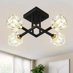Modern Luxurious Crystal Ceiling Light, 4 Lights (Bo included Bulb) Modern Crystal Ceiling Light for Dining Room, Pendant Lamp Ceiling Lighting for Living Bedroom Hall Balcony --Matte Black Modern Luxurious Crystal Ceiling Light, 4 Lights (Bo included Bulb) Modern Crystal Ceiling Light for Dining Room, Pendant Lamp Ceiling Lighting for Living Bedroom Hall Balcony --Matte Black