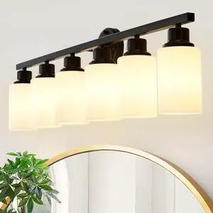 6-Light Matte Black Wall Lamps with White Glass Shades (No Bulbs) Sconce Lighting for Bedroom Living Room 6-Light Matte Black Wall Lamps with White Glass Shades (No Bulbs) Sconce Lighting for Bedroom Living Room