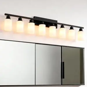 Wall Lamp 8-Light ,Bathroom Vanity Light, Matte Black Bathroom Light Fixtures, Modern Wall Light with Glass Shade, Wall Sconce Lighting for Bedroom Living Room(No included Bulbs)-E26 Wall Lamp 8-Light ,Bathroom Vanity Light, Matte Black Bathroom Light Fixtures, Modern Wall Light with Glass Shade, Wall Sconce Lighting for Bedroom Living Room(No included Bulbs)-E26
