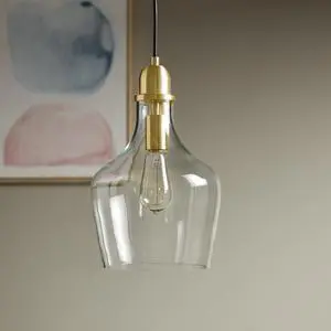 Bell Shaped Hanging Glass Pendant Light Gold/Clear Dia.9" Bell Shaped Hanging Glass Pendant Light Gold/Clear Dia.9"