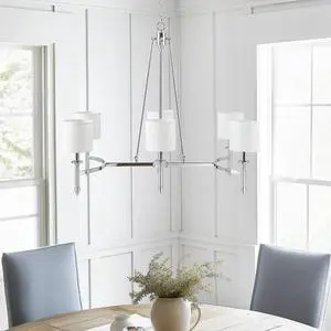 6-Light Chandelier with Fabric Drum Shades Chrome See Below 6-Light Chandelier with Fabric Drum Shades Chrome See Below