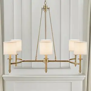 6-Light Chandelier with Fabric Drum Shades Antique Gold See Below 6-Light Chandelier with Fabric Drum Shades Antique Gold See Below