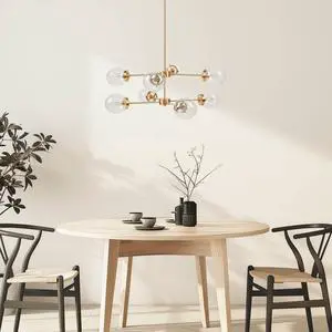 8-Light Metal Chandelier with Globe Bulbs Gold/Clear See Below 8-Light Metal Chandelier with Globe Bulbs Gold/Clear See Below