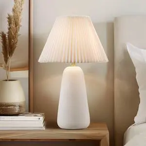 Textured Ceramic Table Lamp with Fluted Fabric Shade White See Below Textured Ceramic Table Lamp with Fluted Fabric Shade White See Below