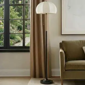 Textured Ceramic Floor Lamp with Fluted Fabric Shade White Textured Ceramic Floor Lamp with Fluted Fabric Shade White
