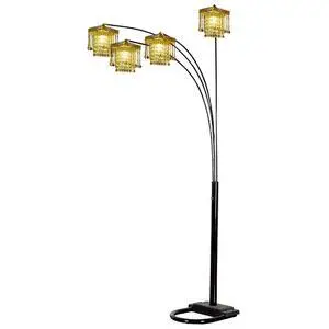 84" Tall Floor Lamp W/ Black Finish and 4 Arch Arms, Crystal Chandelier Design 84" Tall Floor Lamp W/ Black Finish and 4 Arch Arms, Crystal Chandelier Design