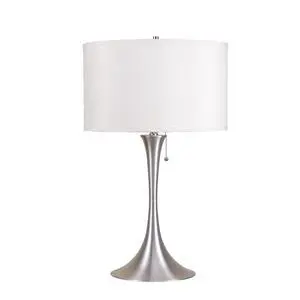 27" Tall Metal Retro Table Lamp with Silver Finish, White Linen Shade 27" Tall Metal Retro Table Lamp with Silver Finish, White Linen Shade