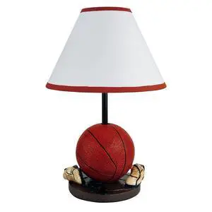 15" Tall Polyresin Accent Table Lamp, Basketball Shaped, Cone Linen Shade 15" Tall Polyresin Accent Table Lamp, Basketball Shaped, Cone Linen Shade