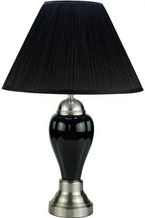 27" Tall Ceramic Table Lamp, Urn-Shaped with Silver / Black Finish, Linen Shade 27" Tall Ceramic Table Lamp, Urn-Shaped with Silver / Black Finish, Linen Shade