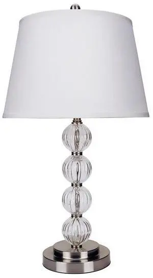 28.5" Tall Metal Table Lamp with Satin Nickel Finish and Orb Design, Linen Shade 28.5" Tall Metal Table Lamp with Satin Nickel Finish and Orb Design, Linen Shade