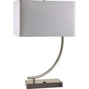 22.5" Tall Metal Table Lamp with Silver Finish and Curved Design, White Shade 22.5" Tall Metal Table Lamp with Silver Finish and Curved Design, White Shade