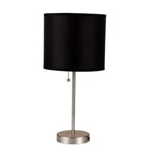 19" Tall Metal Table Lamp with Silver Finish, Black Shade 19" Tall Metal Table Lamp with Silver Finish, Black Shade