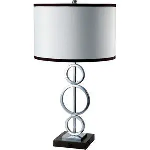 29" Tall Metal Table Lamp with Silver Finish, Ring Style, White Round Shade 29" Tall Metal Table Lamp with Silver Finish, Ring Style, White Round Shade