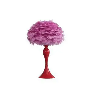 18.25"in Medium Pink Feather Aquina Glaze Red Metal Contour Glam Table Lamp 18.25"in Medium Pink Feather Aquina Glaze Red Metal Contour Glam Table Lamp