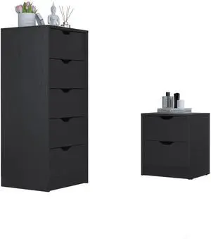 Raymer 2 Piece Bedroom Set, Nightstand + Dresser, Black Raymer 2 Piece Bedroom Set, Nightstand + Dresser, Black