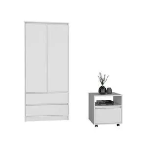 Laurel 2 Piece Bedroom Set, Nightstand + Armoire, White Laurel 2 Piece Bedroom Set, Nightstand + Armoire, White