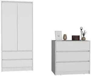 Lewes 2 Piece Bedroom Set, Dresser + Armoire, White Lewes 2 Piece Bedroom Set, Dresser + Armoire, White