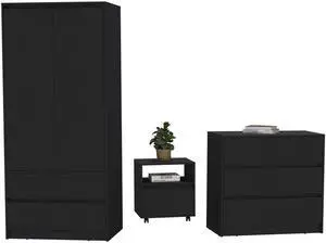 Beloit 3 Piece Bedroom Set, Nightstand + Dresser+ Armoire, Black Beloit 3 Piece Bedroom Set, Nightstand + Dresser+ Armoire, Black