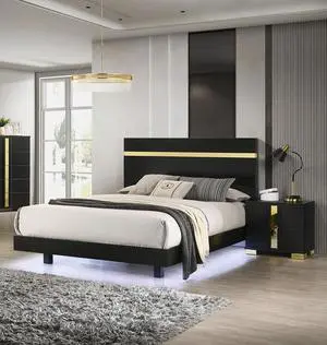 Modern Black 3Pc Bedroom Set Full Size Bed W Led 2X Nightstands Mattress Ready Furniture Acrylic Trim Modern Black 3Pc Bedroom Set Full Size Bed W Led 2X Nightstands Mattress Ready Furniture Acrylic Trim