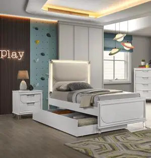 Contemporary Glam Pearl White Full Size Bed W Trundle 2x Nightstands Embossed Panel 3pc Bedframe Bedroom Furniture Contemporary Glam Pearl White Full Size Bed W Trundle 2x Nightstands Embossed Panel 3pc Bedframe Bedroom Furniture