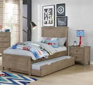 Transitional Twin Size Bed w Trundle 2x Nightstands Warm Gray Bedroom Furniture Wood Grain Texture 3pc Set Transitional Twin Size Bed w Trundle 2x Nightstands Warm Gray Bedroom Furniture Wood Grain Texture 3pc Set