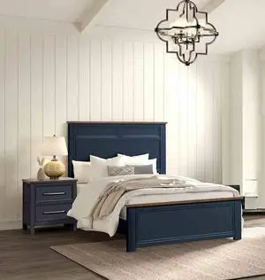 Blue Color Pinewood Modern Farmhouse Style 3pc Bedroom Set Twin Size Bed 2x Nightstands Two-Tone Design Blue Color Pinewood Modern Farmhouse Style 3pc Bedroom Set Twin Size Bed 2x Nightstands Two-Tone Design