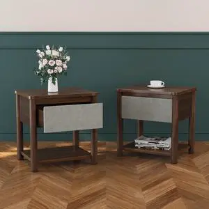Wood Nightstand,Modern Nightstands With Drawer, Farmhouse Bedside Table For Bedroom Living Room,Mp2(Set Of 2) Walnut&Light Grey Color Wood Nightstand,Modern Nightstands With Drawer, Farmhouse Bedside Table For Bedroom Living Room,Mp2(Set Of 2) Walnut&Light Grey Color