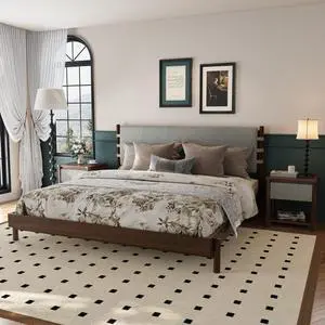 Modern King Bed Frame Set With 2 Nightstands, Light Gray Wood Platform Bed With Headboard And Matching Bedside Tables For Bedroom Modern King Bed Frame Set With 2 Nightstands, Light Gray Wood Platform Bed With Headboard And Matching Bedside Tables For Bedroom