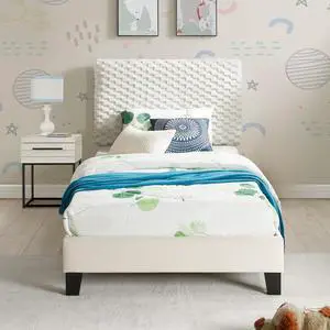 Findlay 2-Piece Bedroom Set, Plush 3D Upholstered Bed with Nightstand, Twin Findlay 2-Piece Bedroom Set, Plush 3D Upholstered Bed with Nightstand, Twin