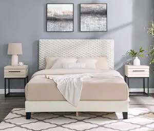 Findlay 3-Piece Bedroom Set, Plush 3D Upholstered Bed with Two Nightstands, Full Findlay 3-Piece Bedroom Set, Plush 3D Upholstered Bed with Two Nightstands, Full