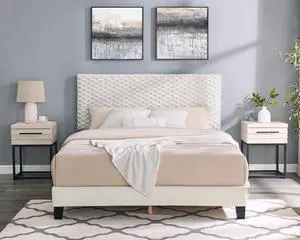 Findlay 3-Piece Bedroom Set, Plush 3D Upholstered Bed with Two Nightstands, Queen Findlay 3-Piece Bedroom Set, Plush 3D Upholstered Bed with Two Nightstands, Queen