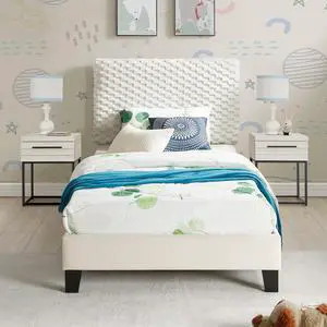 Findlay 3-Piece Bedroom Set, Plush 3D Upholstered Bed with Two Nightstands, Twin Findlay 3-Piece Bedroom Set, Plush 3D Upholstered Bed with Two Nightstands, Twin