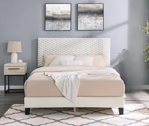 Roundhill Furniture Findlay 2-Piece Bedroom Set, Plush 3D Upholstered Bed with Nightstand, Full Roundhill Furniture Findlay 2-Piece Bedroom Set, Plush 3D Upholstered Bed with Nightstand, Full