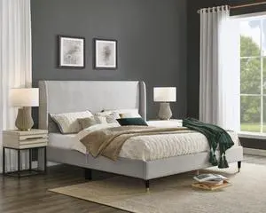 Arles 3-Piece Upholstered Bedroom Set, Wingback Platform Bed with Two Nightstands Arles 3-Piece Upholstered Bedroom Set, Wingback Platform Bed with Two Nightstands