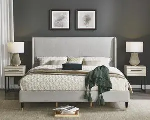 Arles 3-Piece Upholstered Bedroom Set, Wingback Platform Bed with Two Nightstands Arles 3-Piece Upholstered Bedroom Set, Wingback Platform Bed with Two Nightstands