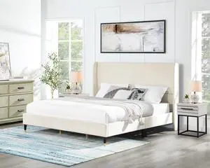 Arles 3-Piece Upholstered Bedroom Set, Wingback Platform Bed with Two Nightstands Arles 3-Piece Upholstered Bedroom Set, Wingback Platform Bed with Two Nightstands