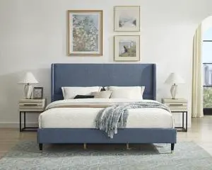 Arles 3-Piece Upholstered Bedroom Set, Wingback Platform Bed with Two Nightstands Arles 3-Piece Upholstered Bedroom Set, Wingback Platform Bed with Two Nightstands
