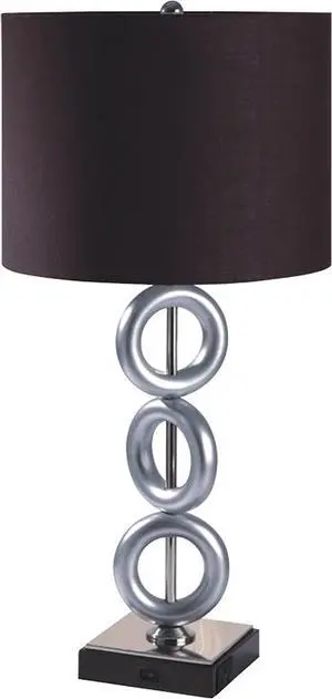 one Pair Of 29"H Silver 3-Ring with Outlet Table Lamp (2Pc/Ctn) one Pair Of 29"H Silver 3-Ring with Outlet Table Lamp (2Pc/Ctn)