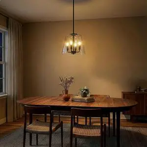 Soiree Four Candle Lights Pendant with Clear Glass - Black Finish Soiree Four Candle Lights Pendant with Clear Glass - Black Finish