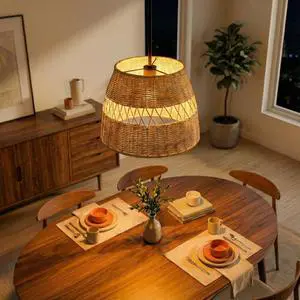 Essence Single Lights Pendant with Rattan Shade Black Metal Finish for Farmhouse Style Essence Single Lights Pendant with Rattan Shade Black Metal Finish for Farmhouse Style