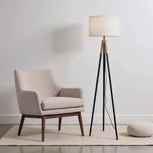 Sway Brassed Gold Floor Lamp with on/Off Switch Triple Legs White Fabric Shade Sway Brassed Gold Floor Lamp with on/Off Switch Triple Legs White Fabric Shade