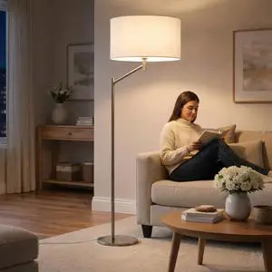 Horizon Brushed Nickel Table Lamp with on/Off Switch Curved Metal Base Linen Shade Horizon Brushed Nickel Table Lamp with on/Off Switch Curved Metal Base Linen Shade