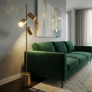 Harmony Brassed Gold Floor Lamp with Rotary Switch Triple Spots Metal Block Base Harmony Brassed Gold Floor Lamp with Rotary Switch Triple Spots Metal Block Base