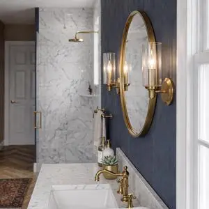 Jardin Single Light Wall Sconce with Clear Ribbed Glass - Satin Brass Jardin Single Light Wall Sconce with Clear Ribbed Glass - Satin Brass