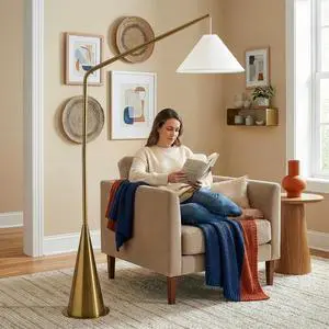 Lisbon Black Floor Lamp with on/Off Switch Coned Base Hanging White Fabric Shade Lisbon Black Floor Lamp with on/Off Switch Coned Base Hanging White Fabric Shade