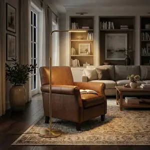 Verve Brassed Gold Floor Lamp with on/Off Switch Adjustable Led Round Base Verve Brassed Gold Floor Lamp with on/Off Switch Adjustable Led Round Base