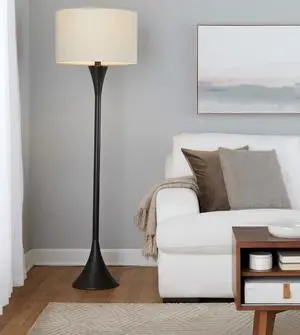 65" Contemporary Metal Floor Lamp in Oil Rubbed Bronze with Natural Linen Shade 65" Contemporary Metal Floor Lamp in Oil Rubbed Bronze with Natural Linen Shade