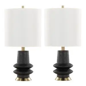 Lloyd 26" Contemporary Polyresin Table Lamp in Sanded Matte Black Polyresin, Modern Brass and White Linen Shade From Grandview Gallery - Set Of 2 Lloyd 26" Contemporary Polyresin Table Lamp in Sanded Matte Black Polyresin, Modern Brass and White Linen Shade From Grandview Gallery - Set Of 2