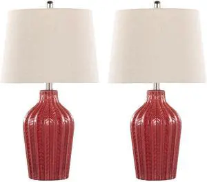 Rockwell 23" Contemporary Ceramic Table Lamp in Glossy Brick Red Ceramic, Polished Nickel and Natural Linen Shade From Grandview Gallery - Set Of 2 Rockwell 23" Contemporary Ceramic Table Lamp in Glossy Brick Red Ceramic, Polished Nickel and Natural Linen Shade From Grandview Gallery - Set Of 2